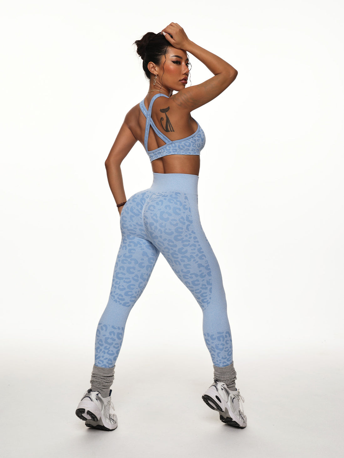 Lila Zen Seamless Printed High-Waisted Hip-Lifting Yoga Pants + Knotted Backless Bra Vest, High-Support Yoga Set