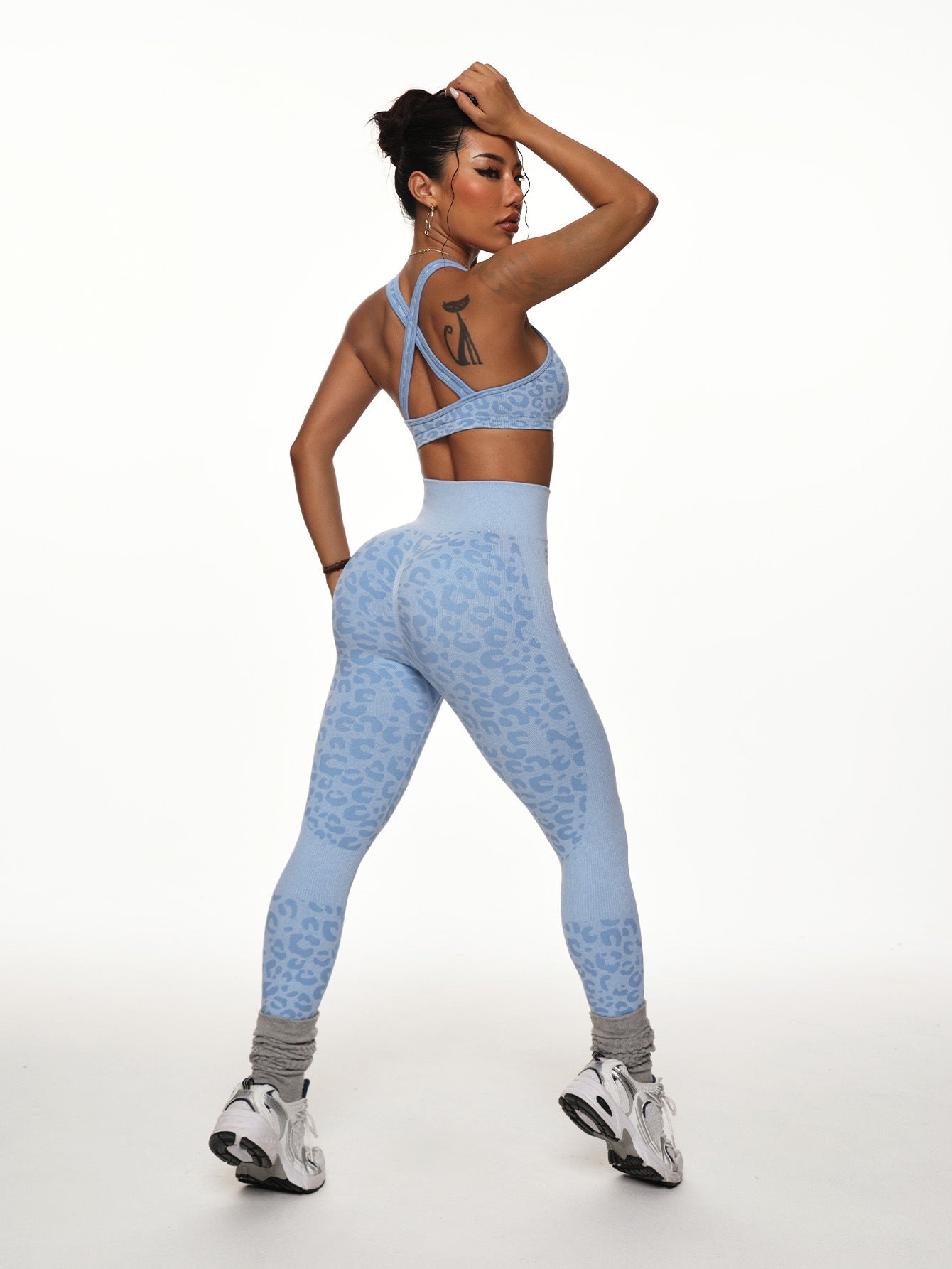 Lila Zen Seamless Printed High-Waisted Hip-Lifting Yoga Pants + Knotted Backless Bra Vest, High-Support Yoga Set
