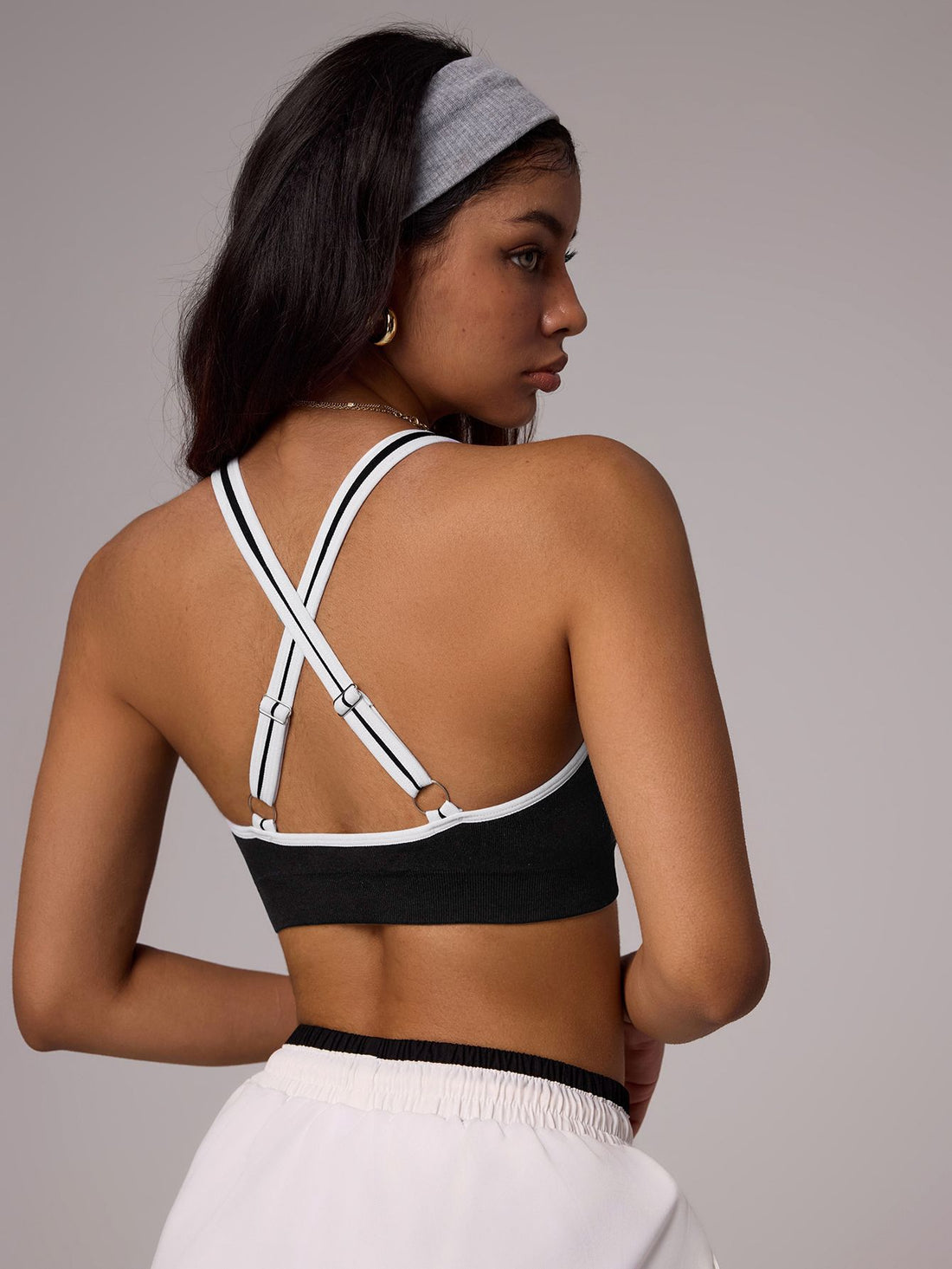 Lila Zen Color Block Seamless Knit Crossback Bra Camisole Yoga Vest