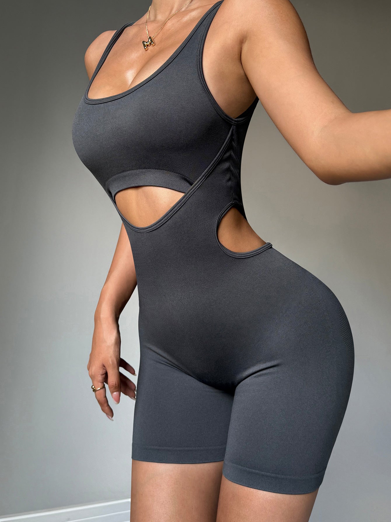 Lila Zen Seamless One-Piece Peach Hip Bodysuit Yoga Set