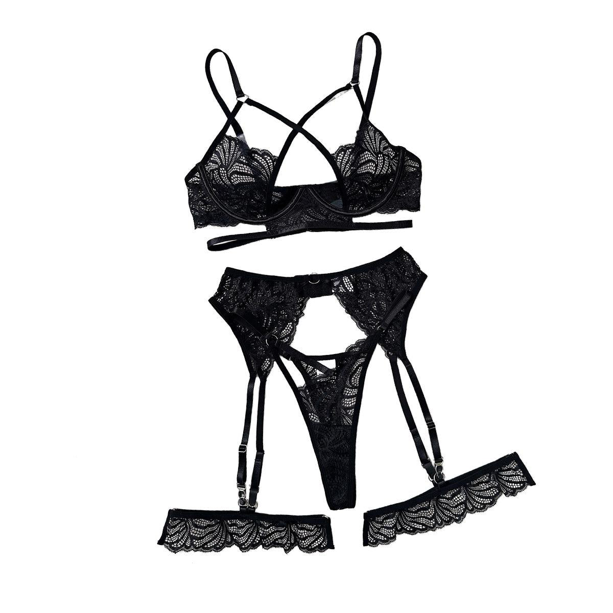 Lila Zen Sexy Lace Underwire Push-up Cross-Strap Cutout Lingerie