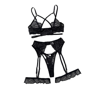 Lila Zen Sexy Lace Underwire Push-up Cross-Strap Cutout Lingerie