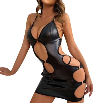 Lila Zen Faux leather cutout mini dress