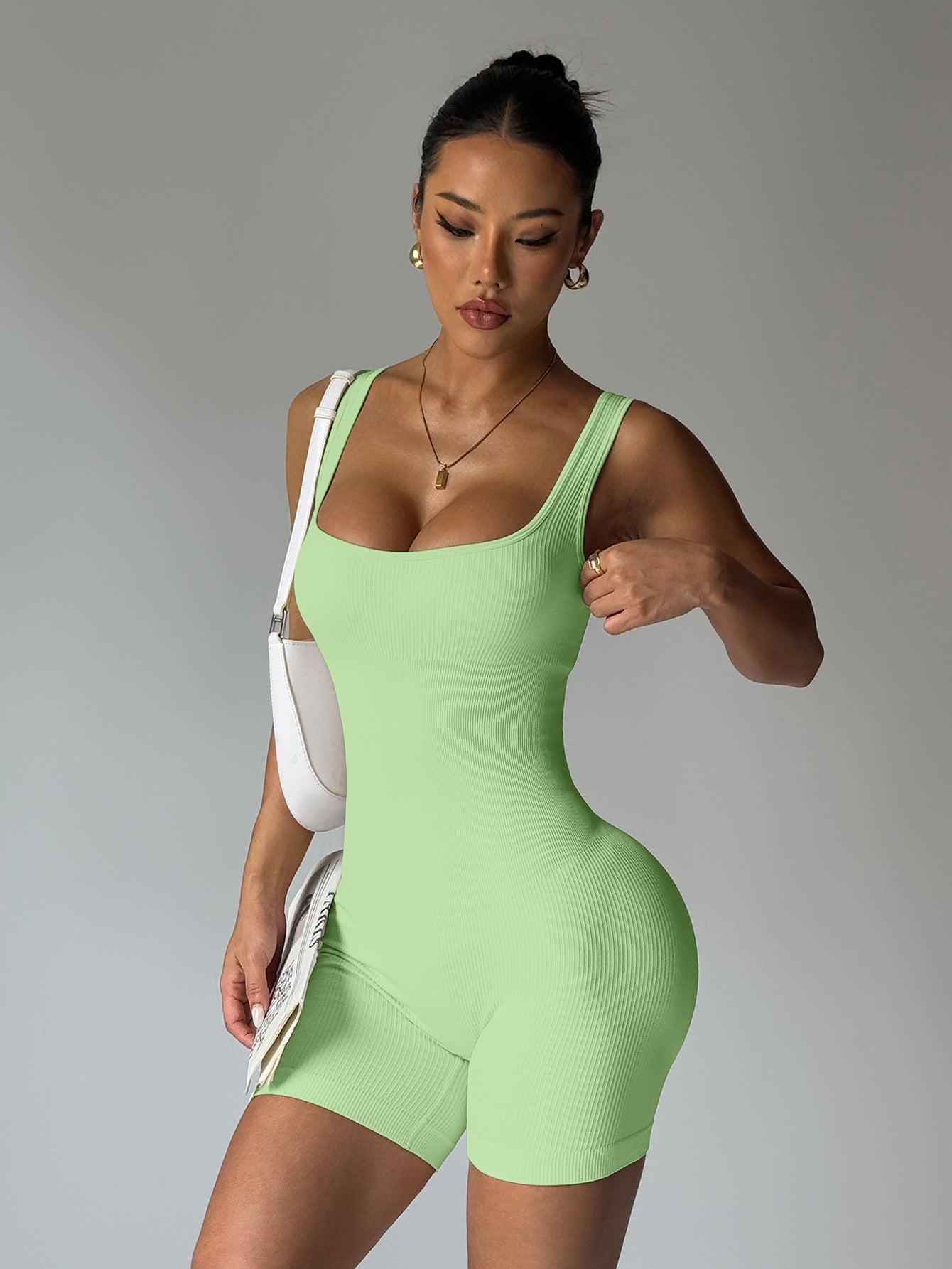 Lila Zen U Lila Zen Fashion Solid Color Seamless Knitted Slimming and Hip-lifting U-neck Women's Sports Bodysuit