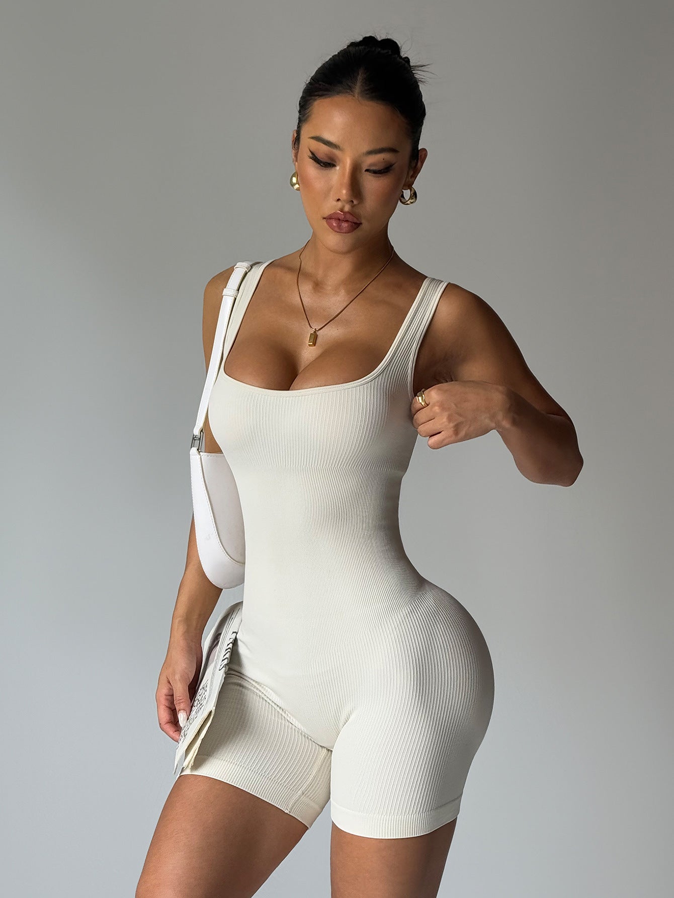 Lila Zen U Lila Zen Fashion Solid Color Seamless Knitted Slimming and Hip-lifting U-neck Women's Sports Bodysuit