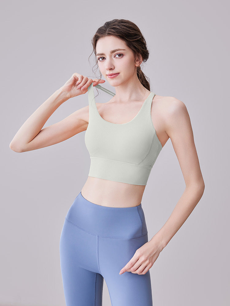 Lila Zen Striped Shock-Proof Double-Strap Thin Shoulder Straps Crossback Yoga Bra