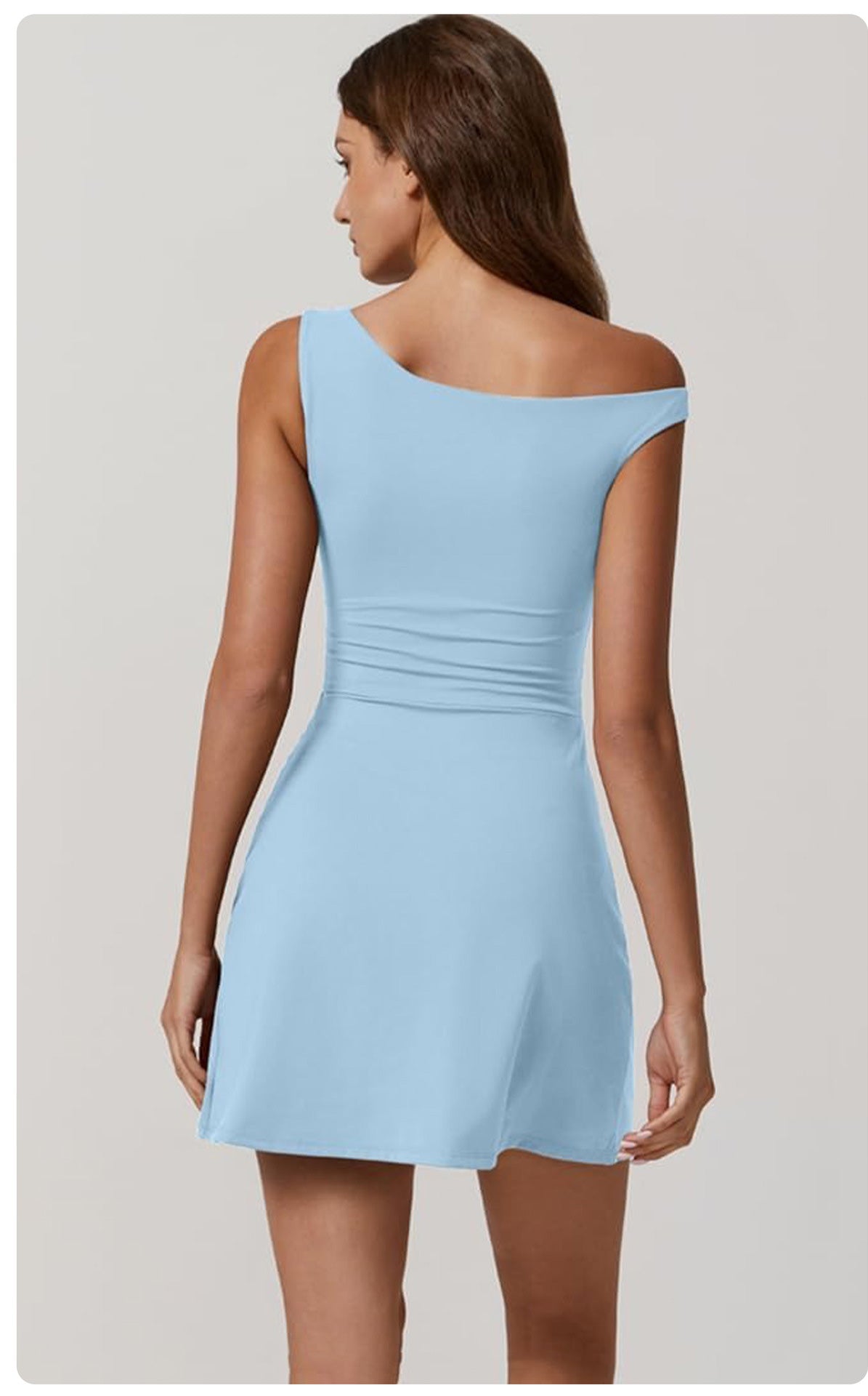 Lila Zen Women's One-Shoulder Sleeveless Tennis Dress with Built-in Shorts and Pockets