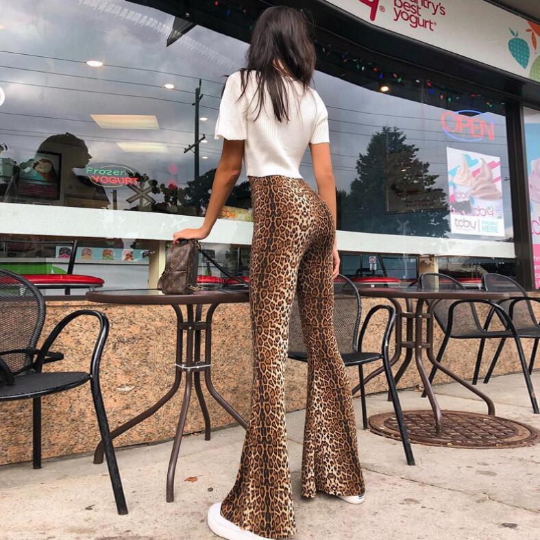 Lila Zen Fashion Elastic High-Waisted Leopard Print Flare Pants