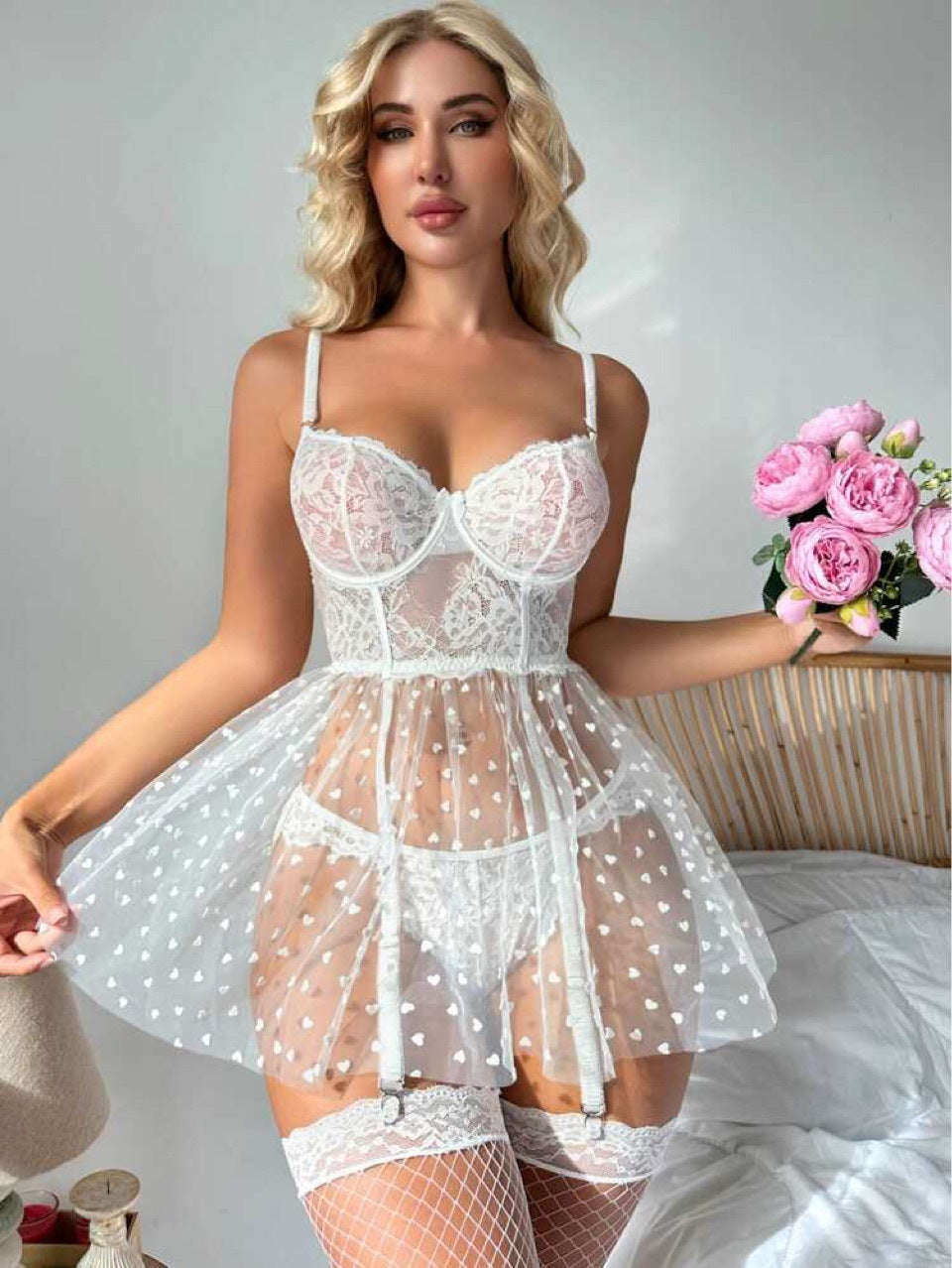 Lila Zen Sexy Women's Polka Dot Mesh Cutout Leggings Lingerie Set