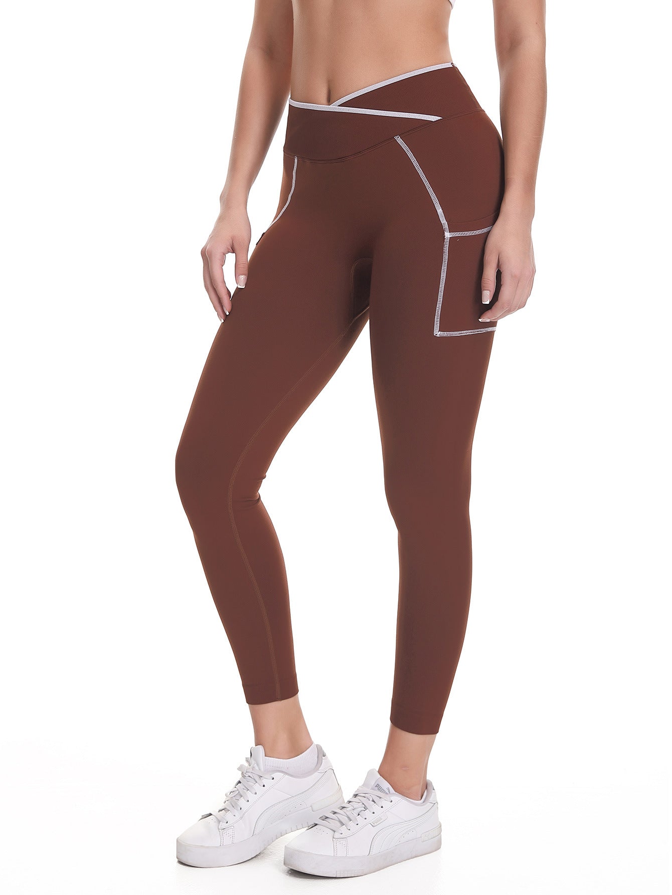 Lila Zen Seamless Color-Blocked Cross-Strap Pocket Yoga Pants