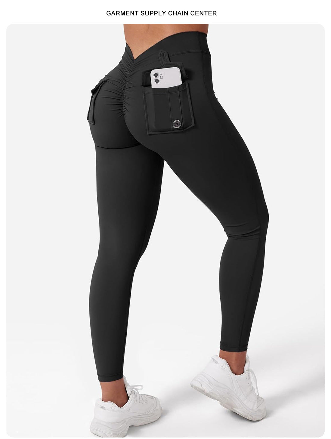 Lila Zen Women's V-Shaped Peach Hip Cargo Pocket Yoga Pants