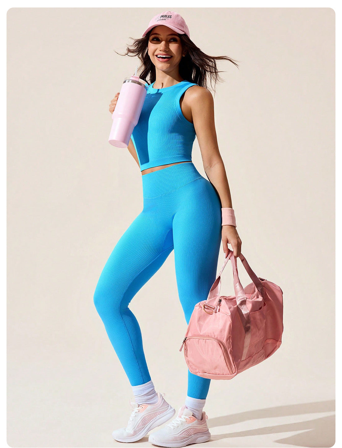 Lila Zen Women's Solid Color Tank Top High Waist Slimming Yoga Pants Fitness Sports Set