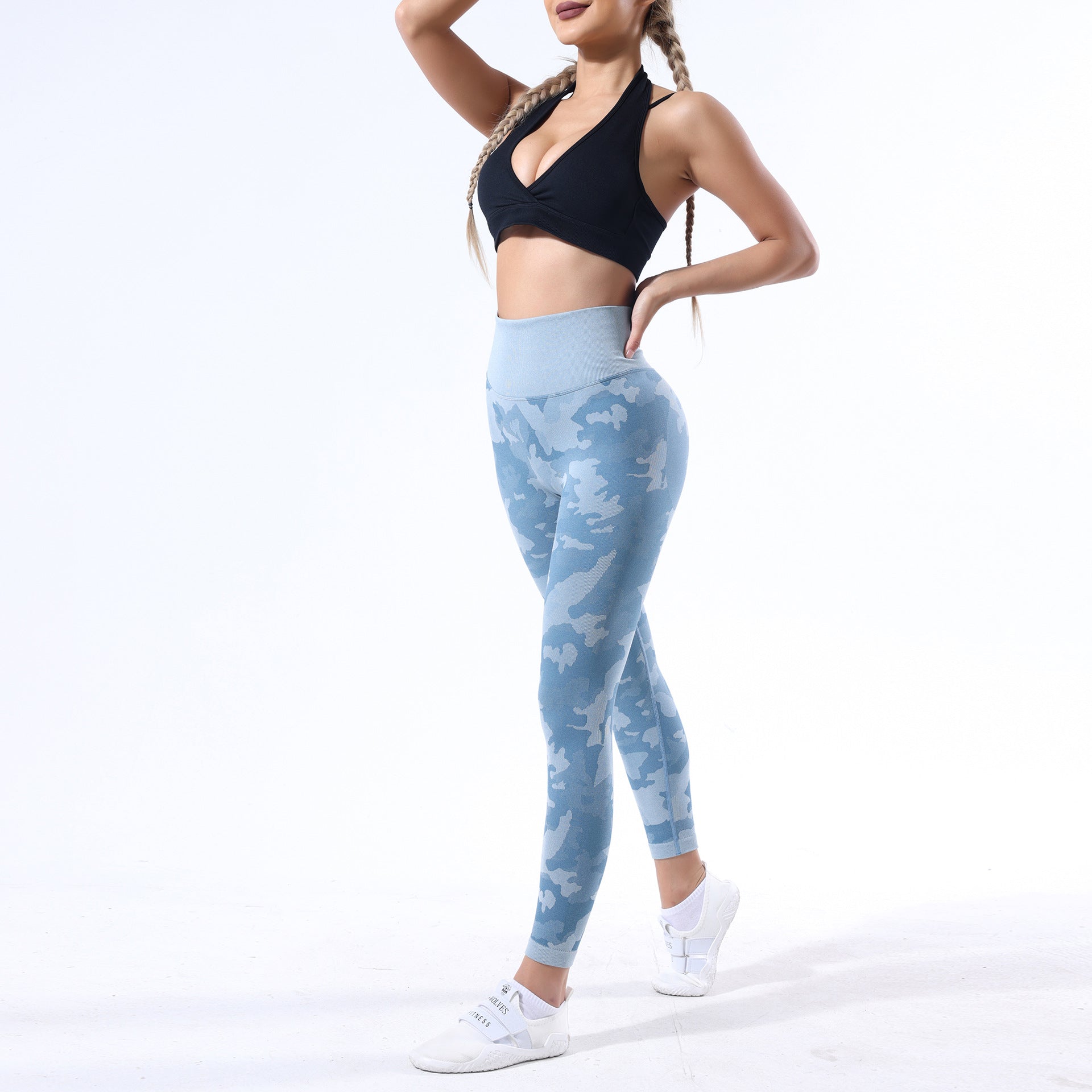 Lila Zen Camouflage Print High-Waisted Peach Hip Yoga Pants