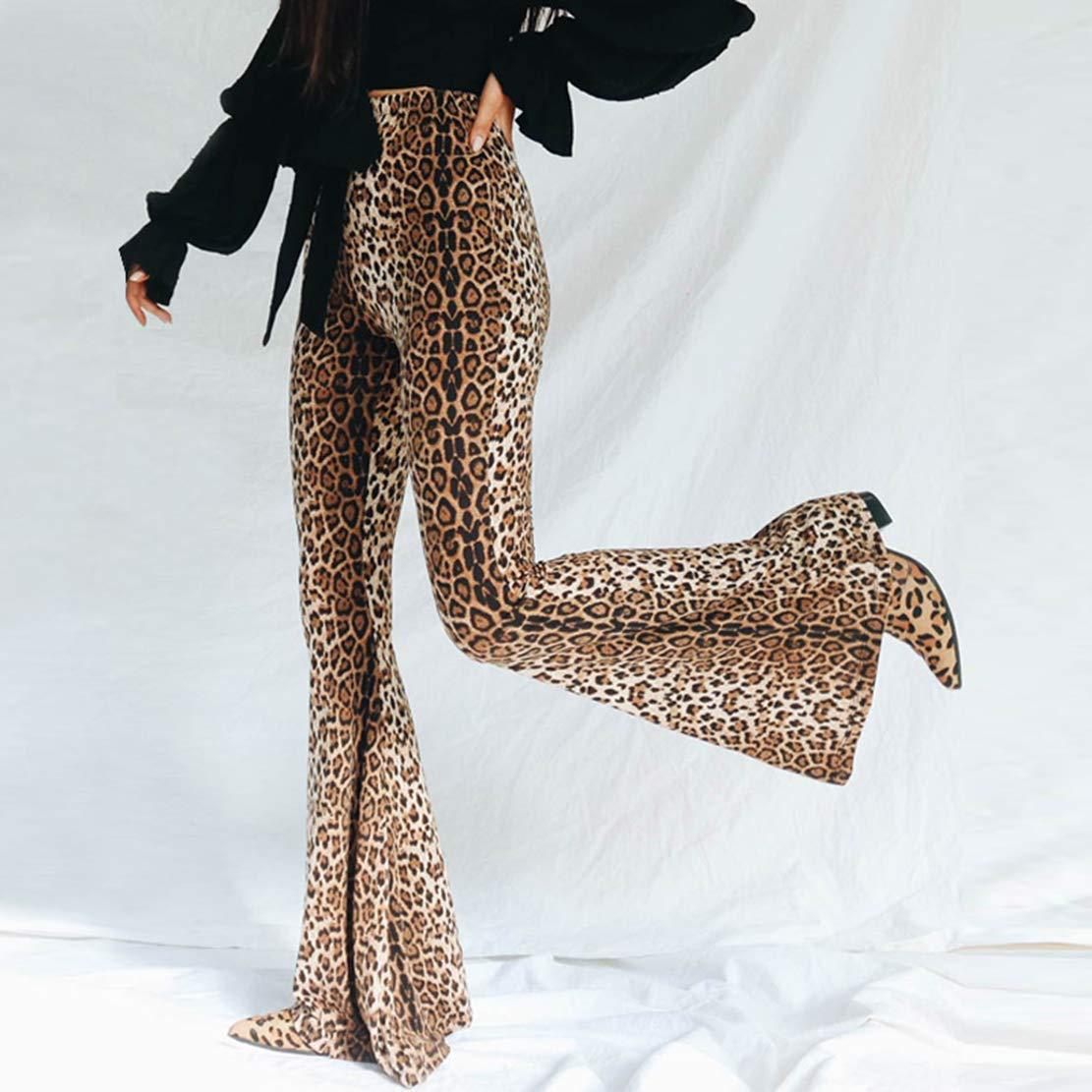 Lila Zen Fashion Elastic High-Waisted Leopard Print Flare Pants