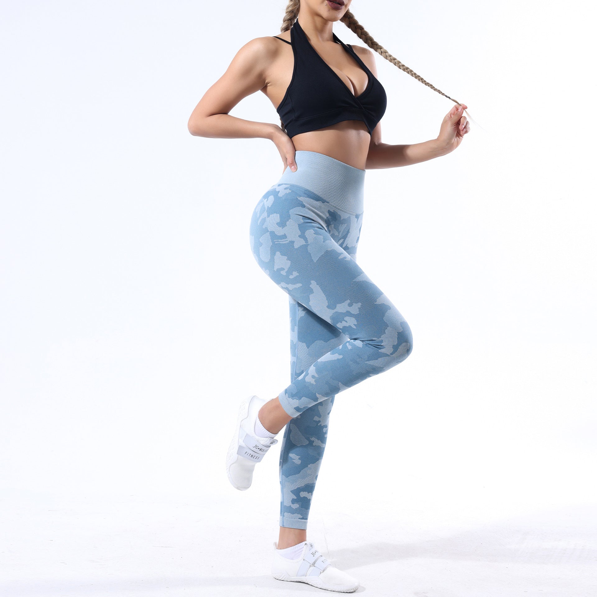 Lila Zen Camouflage Print High-Waisted Peach Hip Yoga Pants