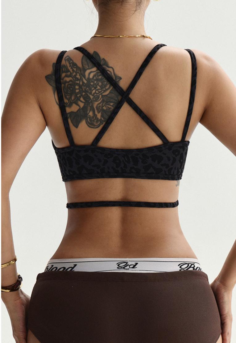 Lila Zen Leopard Print Double Shoulder Straps Crossback Sports Bra