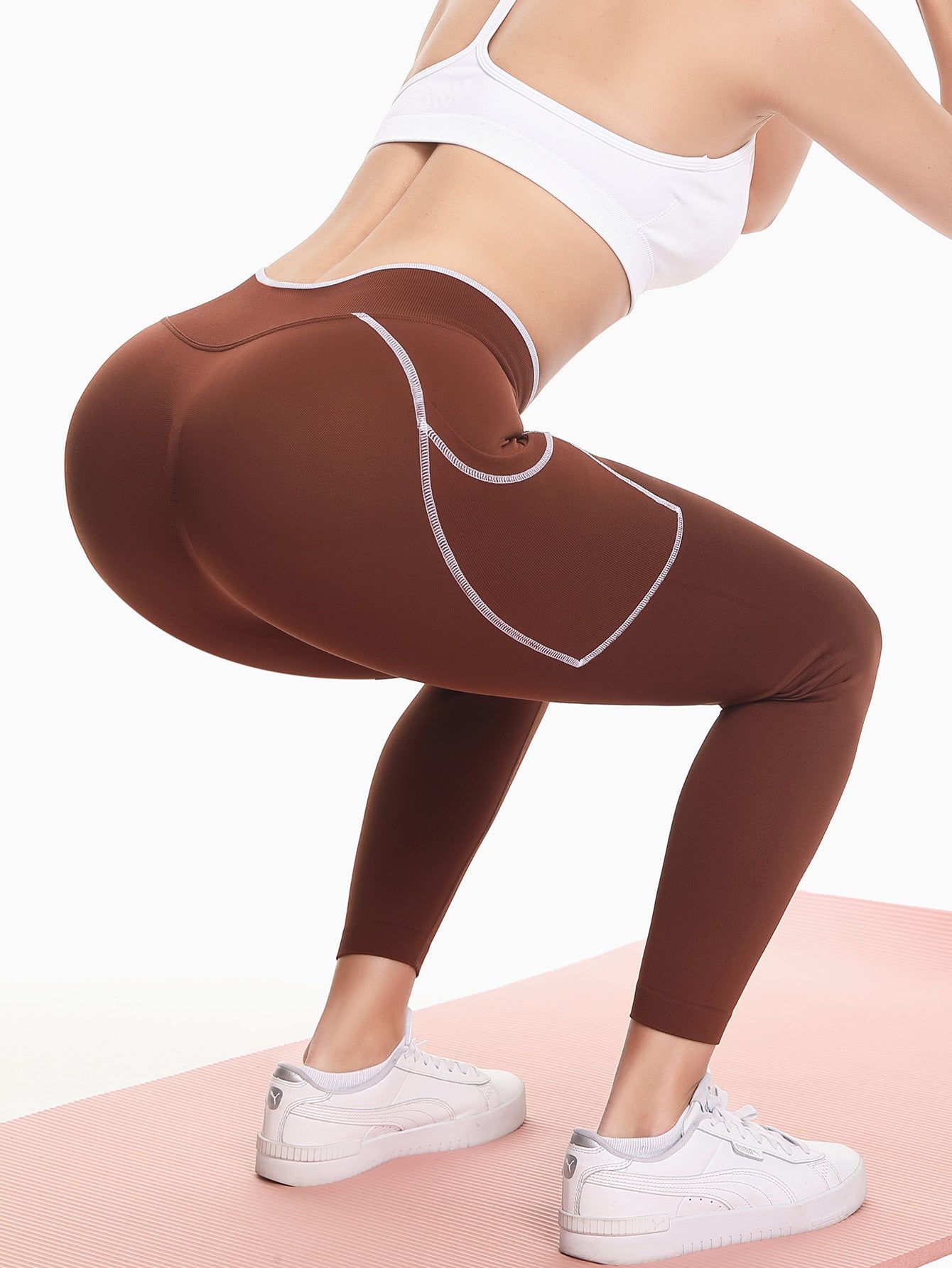 Lila Zen Seamless Color-Blocked Cross-Strap Pocket Yoga Pants