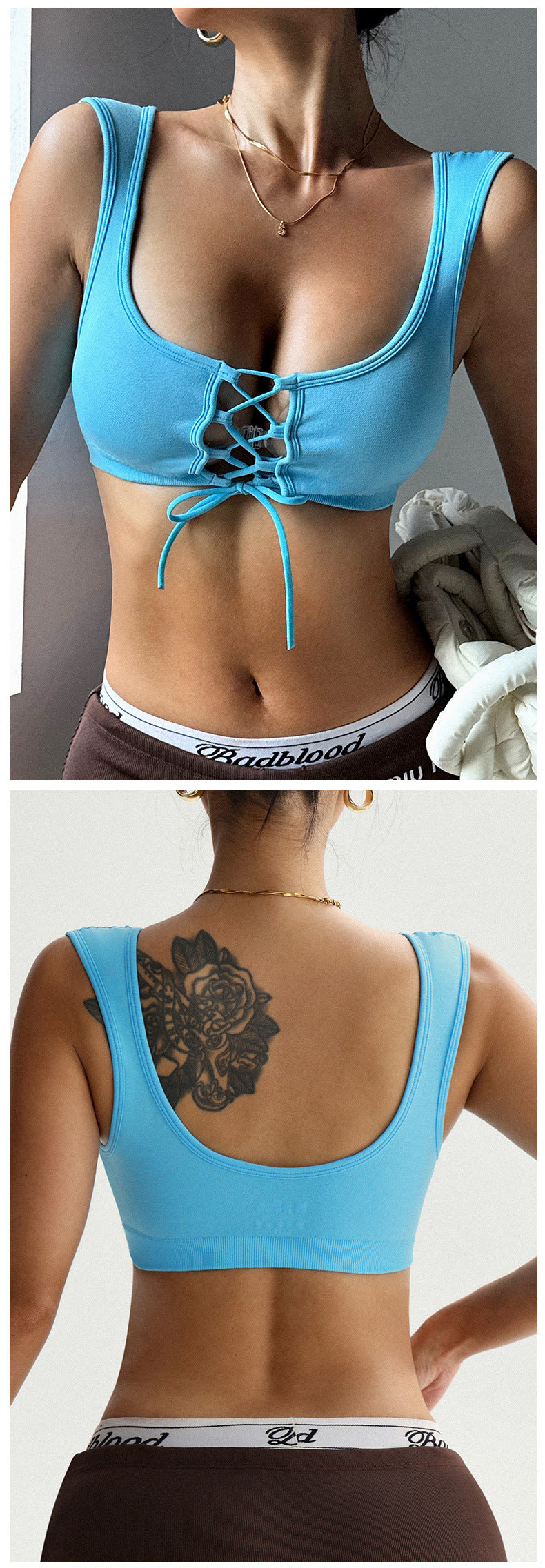 Front-strap push-up triangle sexy sports bra