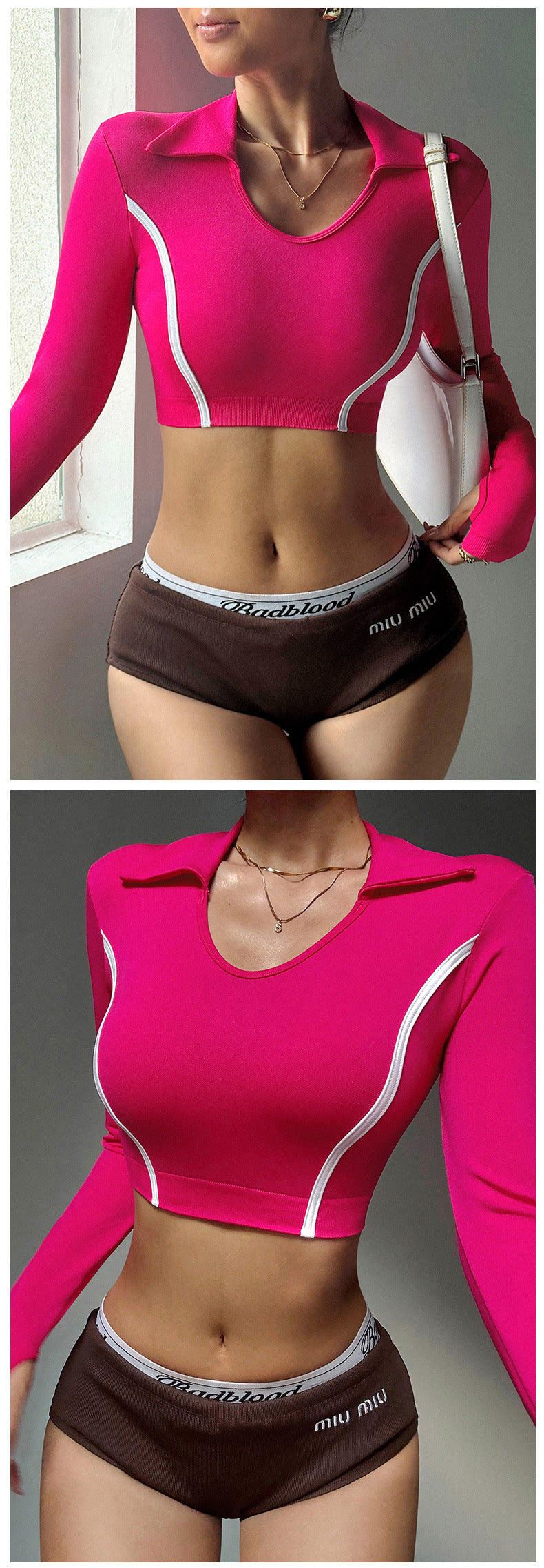 V Lila Zen Women's V-neck half-open collar long-sleeved yoga top, sporty outdoor slim-fit fitness wear