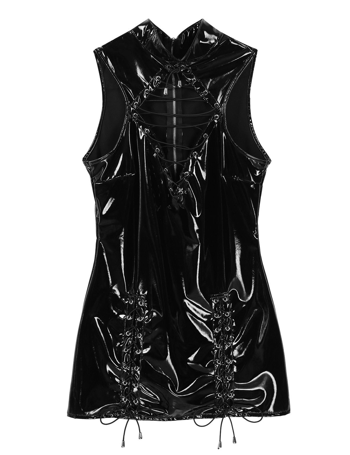Lila Zen Sexy and alluring black patent leather openwork rope lingerie