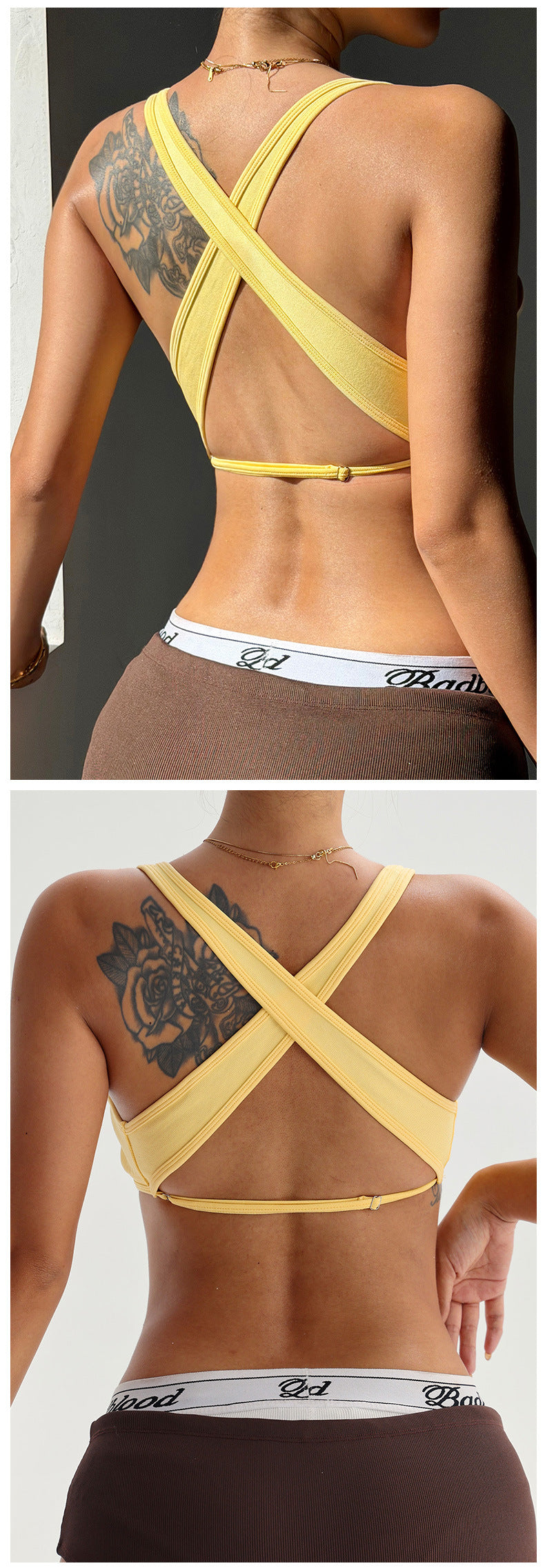 Wide-strap cross-back yoga bra