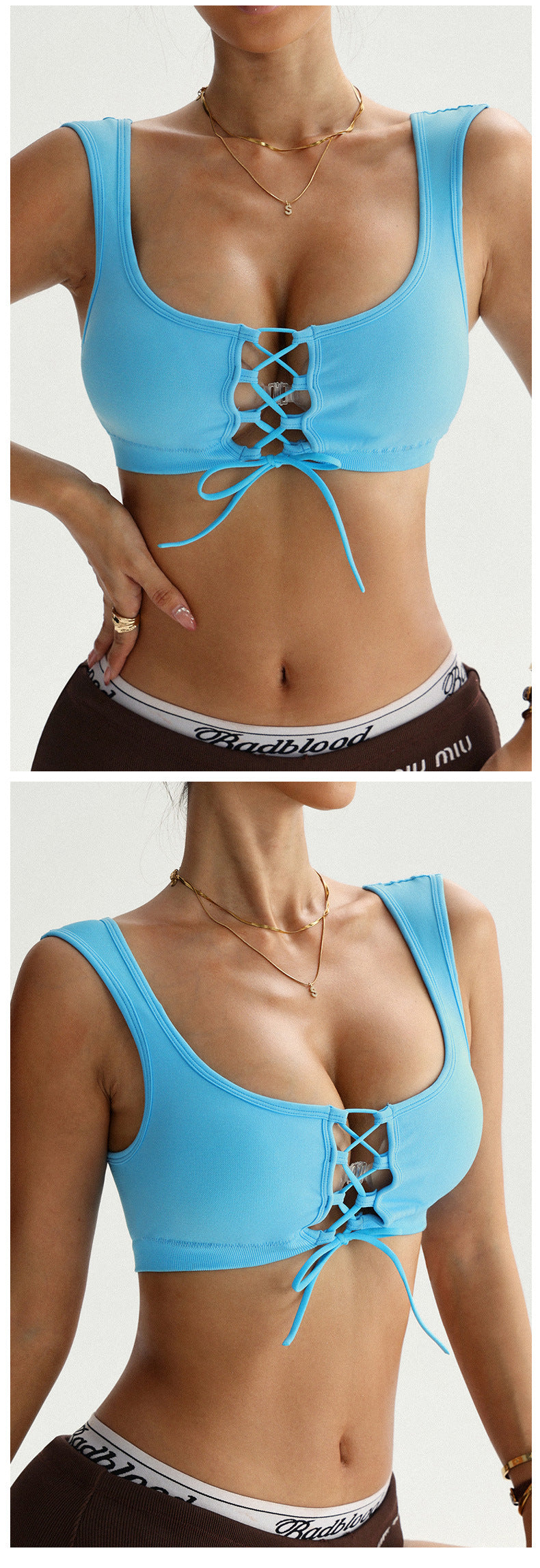 Front-strap push-up triangle sexy sports bra