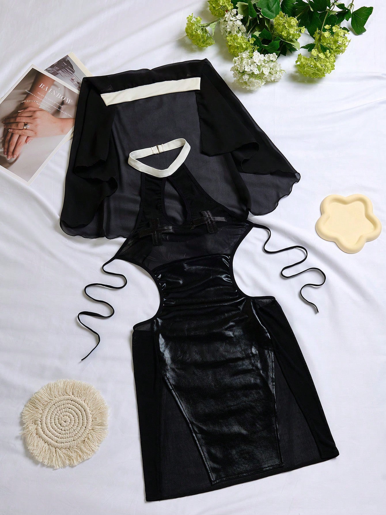 Lila Zen Sexy and Innocent Nun Lingerie Set - Small Bust Appears Larger, Bodycon Fit, No Need to Remove Uniform.