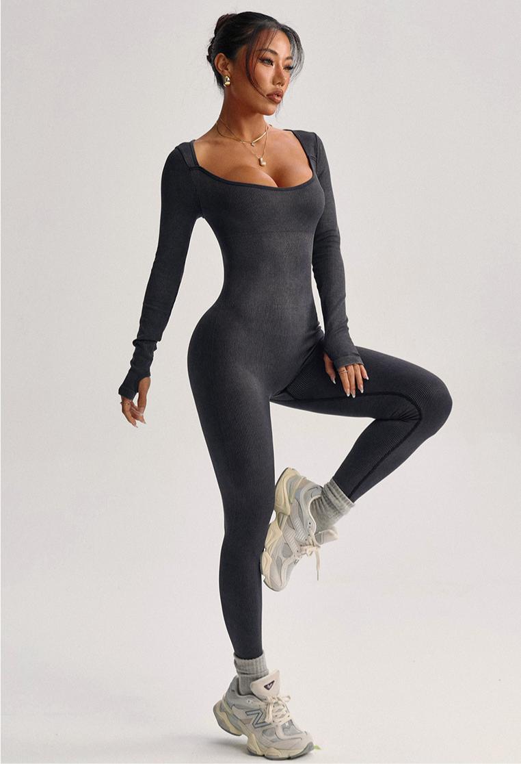 Lila Zen U-neck long-sleeved ribbed bodysuit