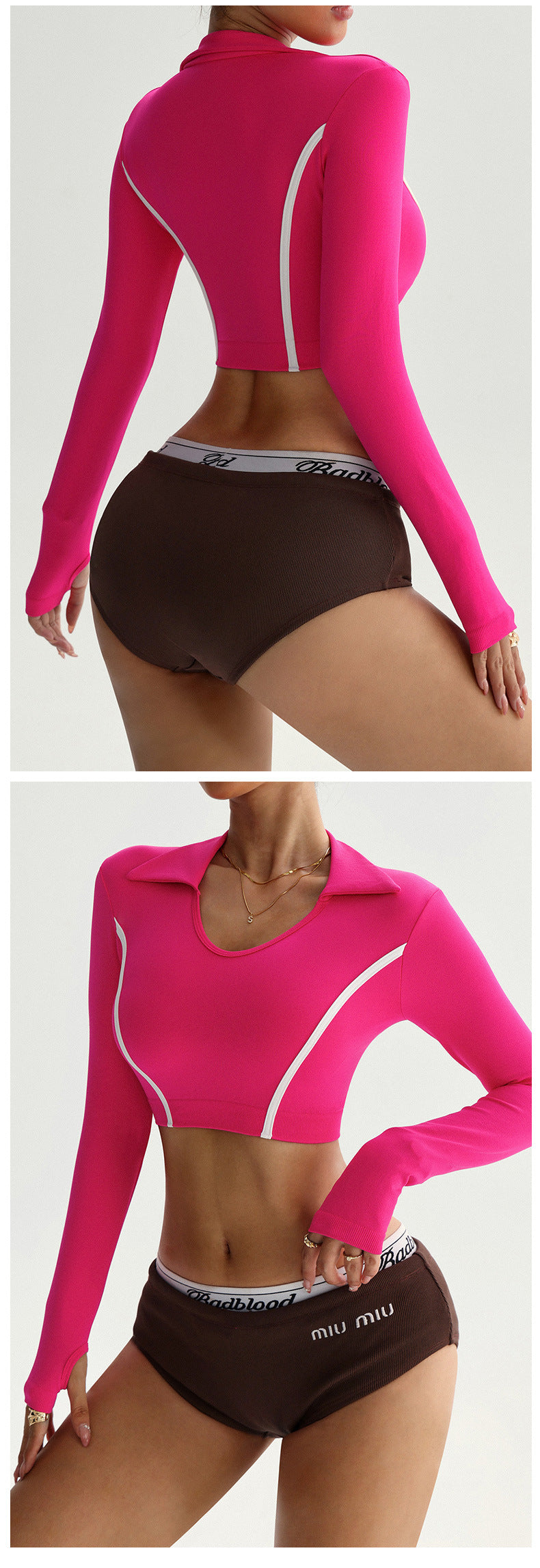 V Lila Zen Women's V-neck half-open collar long-sleeved yoga top, sporty outdoor slim-fit fitness wear