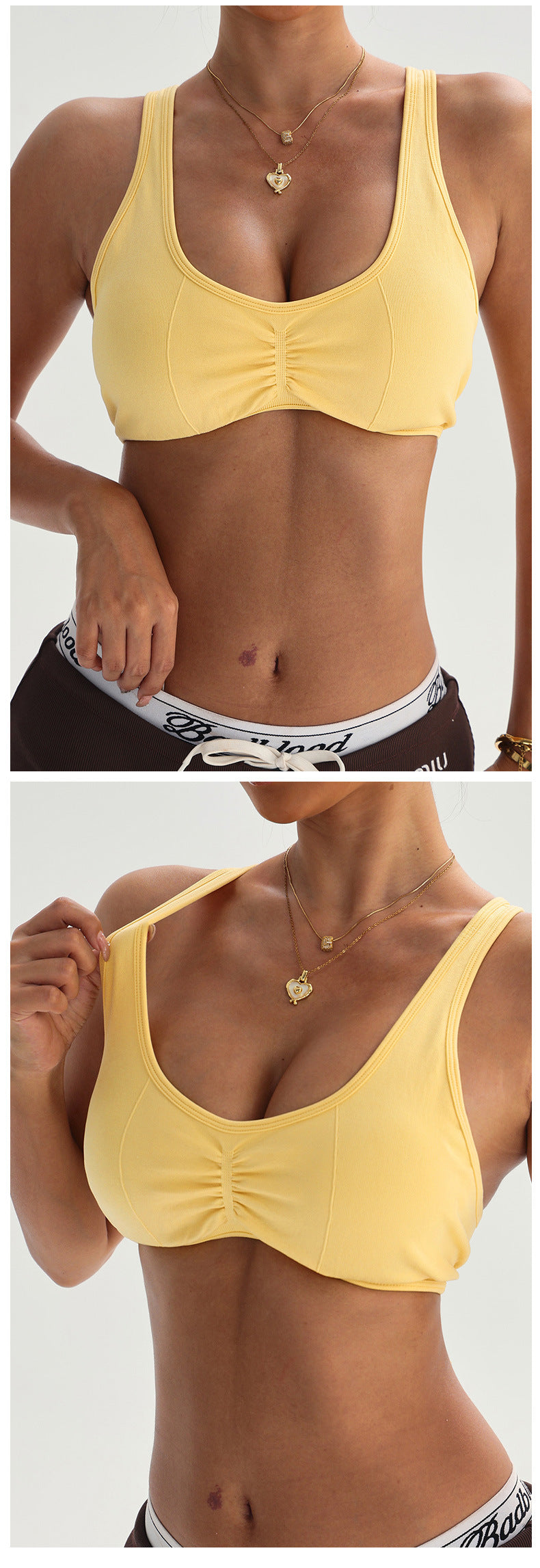Wide-strap cross-back yoga bra
