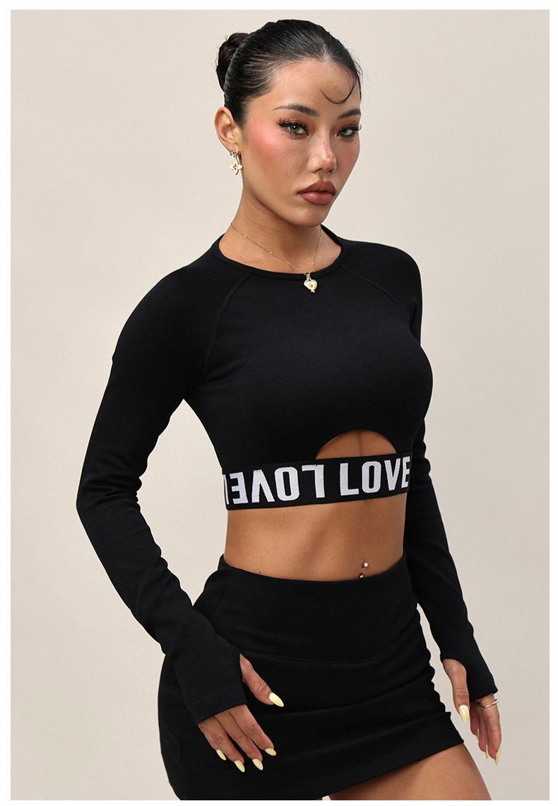 Lila Zen T Lila Zen Stretch Letter Fitness Yoga Long-Sleeve Top/T-Shirt