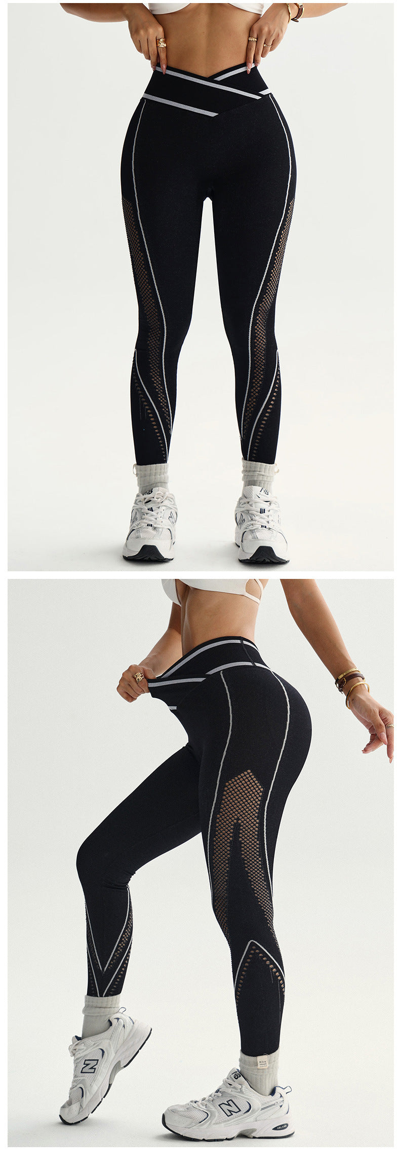 Striped color-blocked breathable mesh yoga pants
