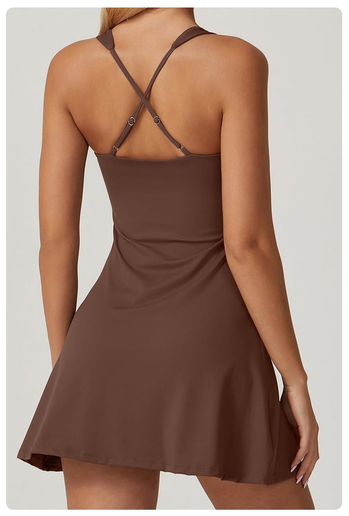 Lila Zen Square Neck Halter Backless Tennis Dress with Built-in Shorts – lilazen
