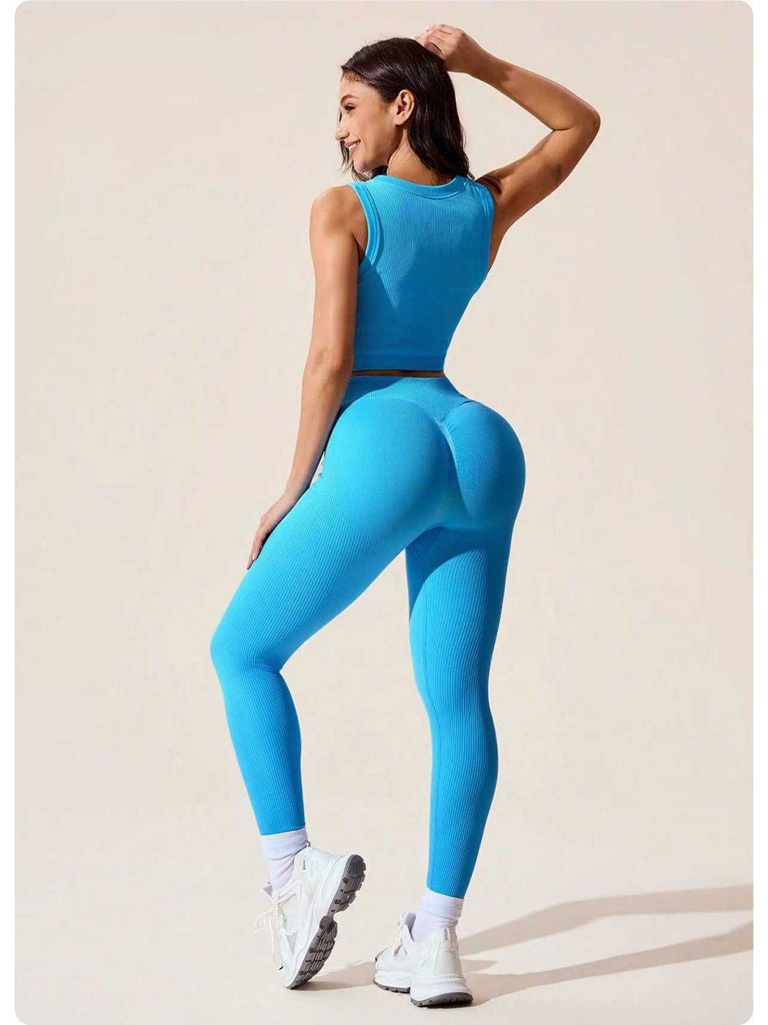 Lila Zen Women's Solid Color Tank Top High Waist Slimming Yoga Pants Fitness Sports Set