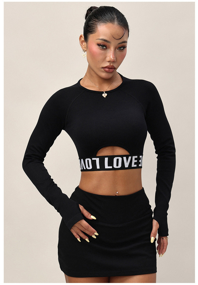 Lila Zen T Lila Zen Stretch Letter Fitness Yoga Long-Sleeve Top/T-Shirt