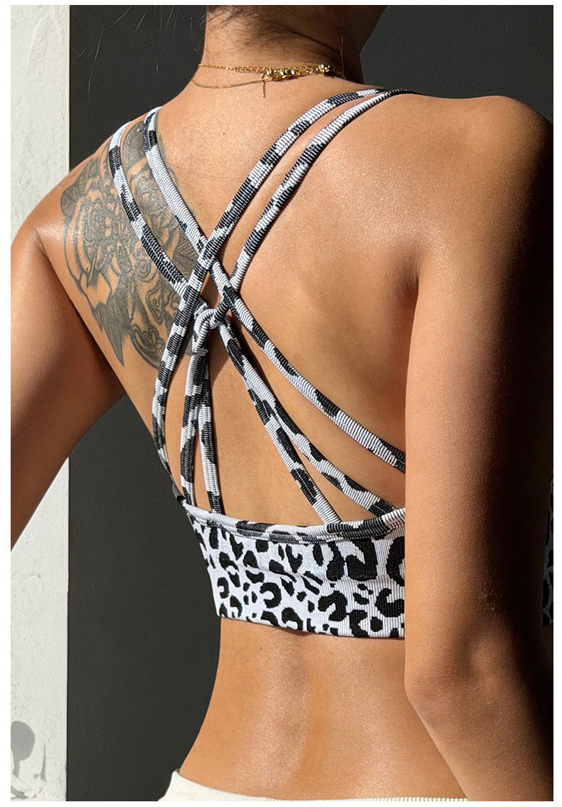 Lila Zen Leopard Print Backless Yoga Sports Bra