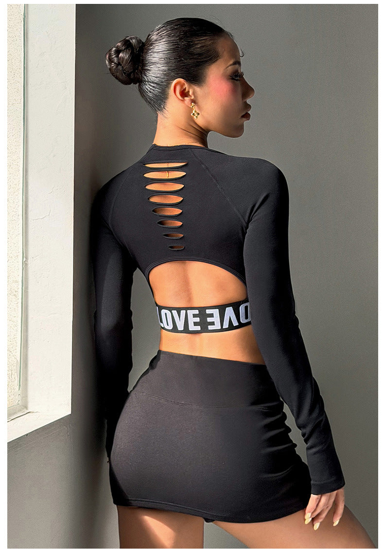 Lila Zen T Lila Zen Stretch Letter Fitness Yoga Long-Sleeve Top/T-Shirt