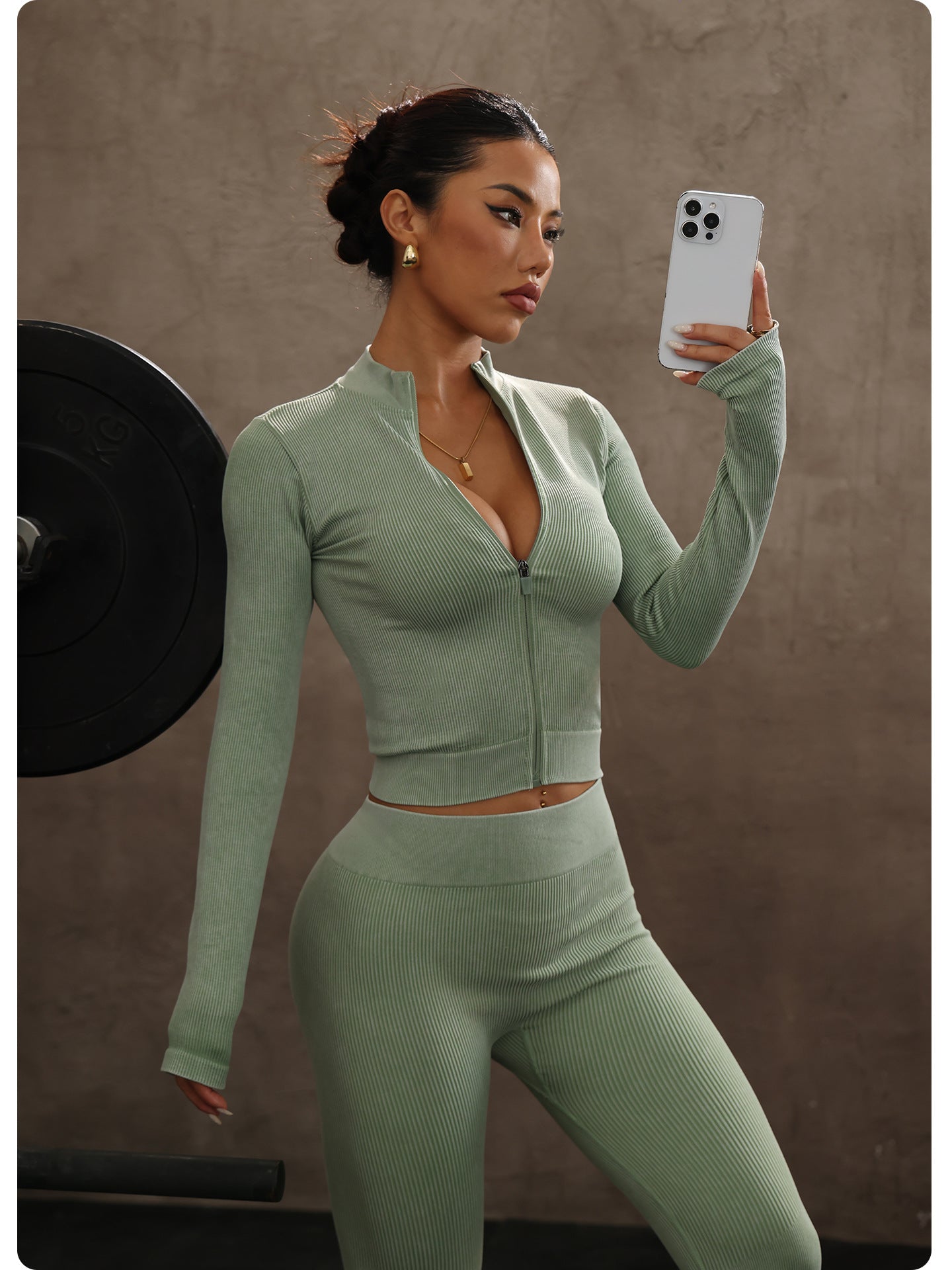 Lila Zen Matte Textured Sports Yoga Long-Sleeve Set