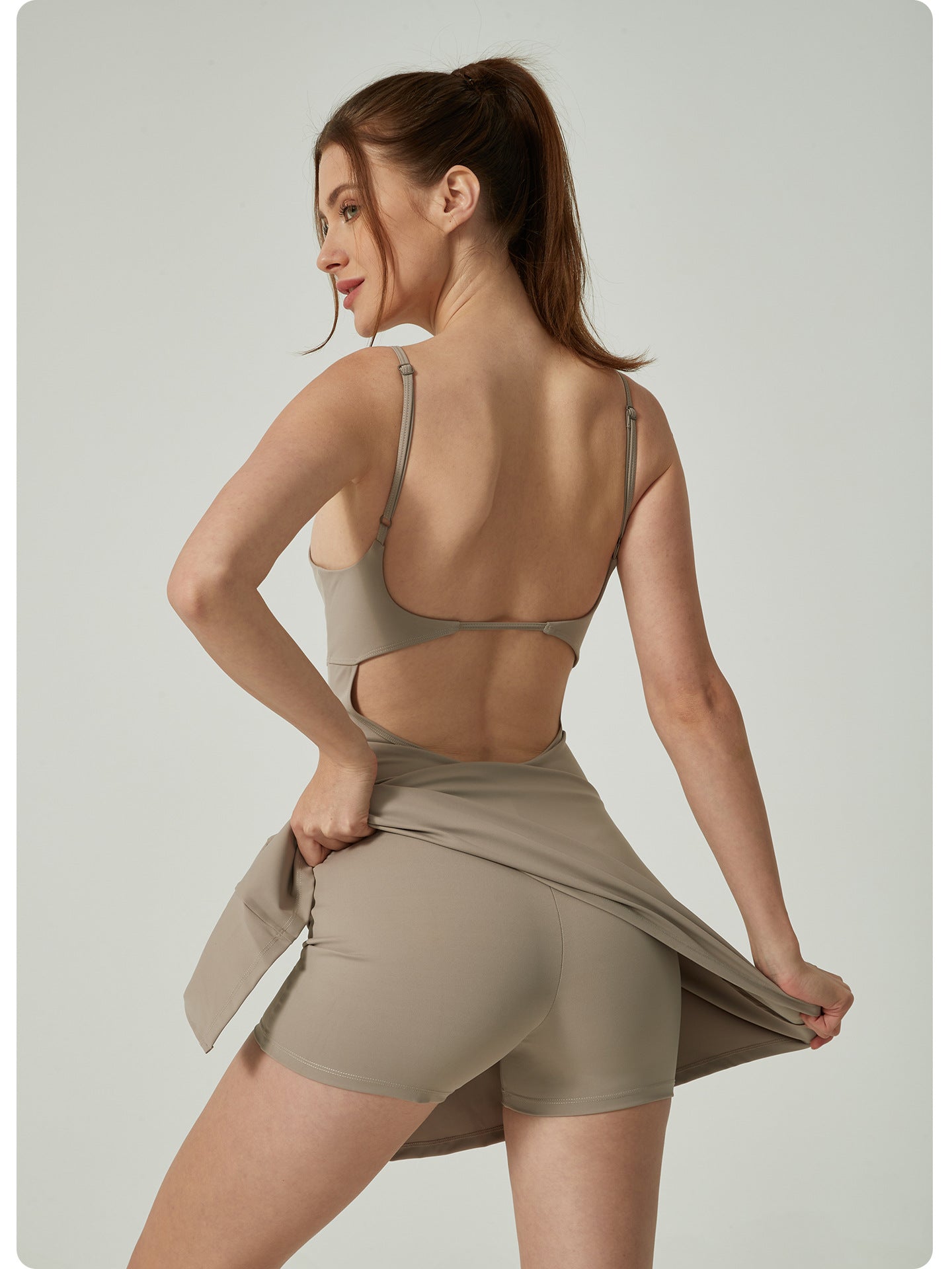 Lila Zen Solid Color Off-Shoulder Backless Spaghetti Strap Jumpsuit Tennis Dress
