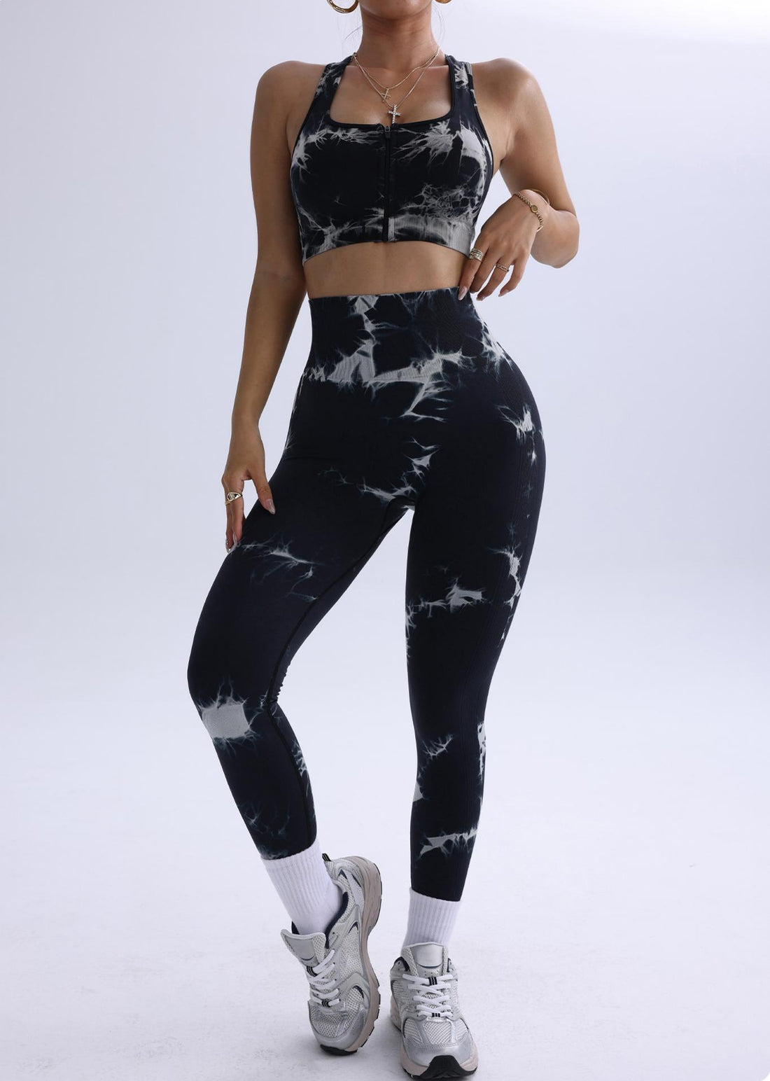 Lila Zen Butt-Lifting Pants Zipper Bra Vest Tie-Dye Yoga Set