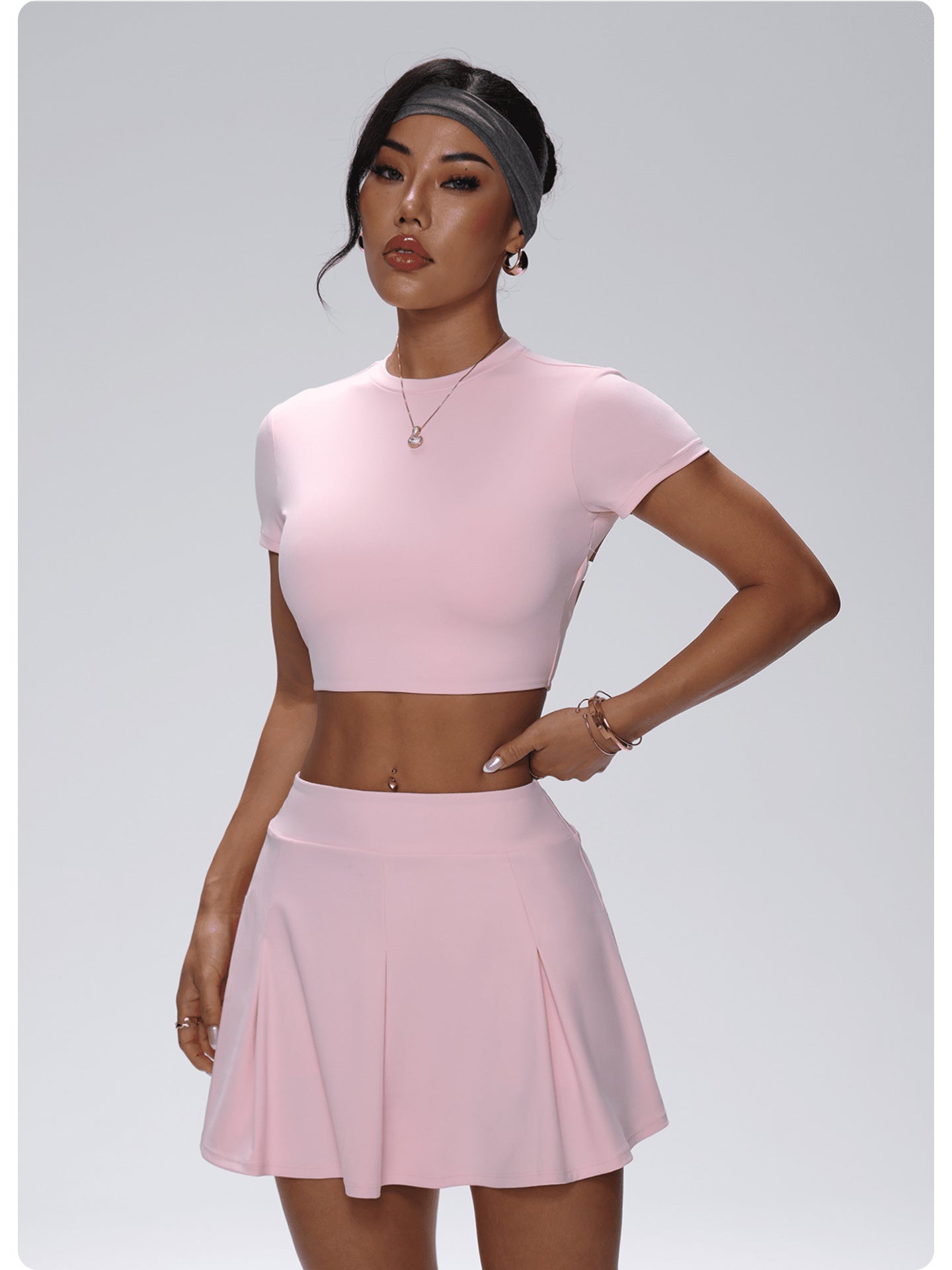 Lila Zen A Lila Zen Slim-fit backless short-sleeved anti-exposure A-line pocket tennis skirt yoga suit