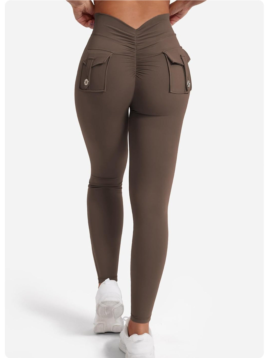 Lila Zen Women's V-Shaped Peach Hip Cargo Pocket Yoga Pants