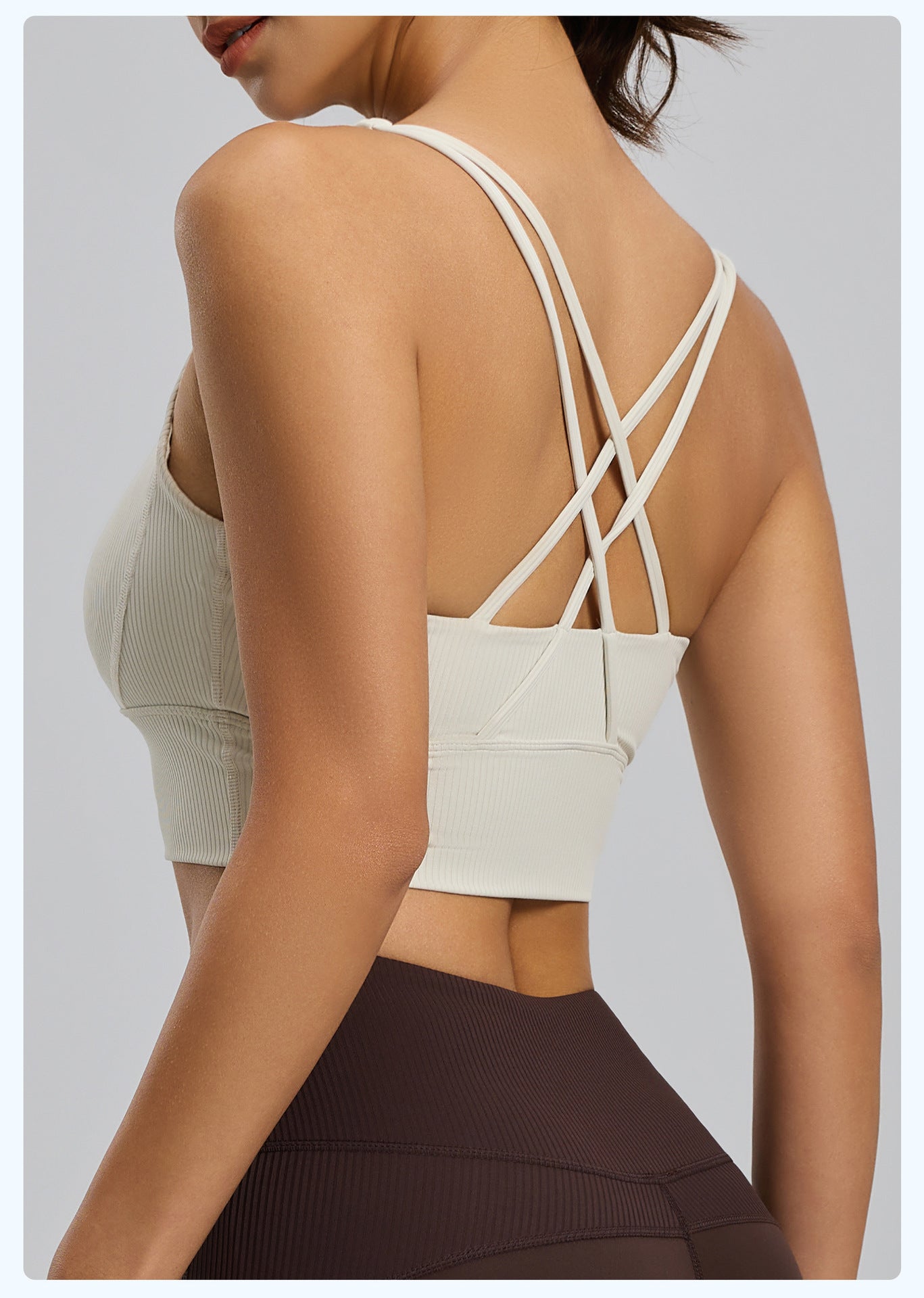 Lila Zen Striped Shock-Proof Double-Strap Thin Shoulder Straps Crossback Yoga Bra