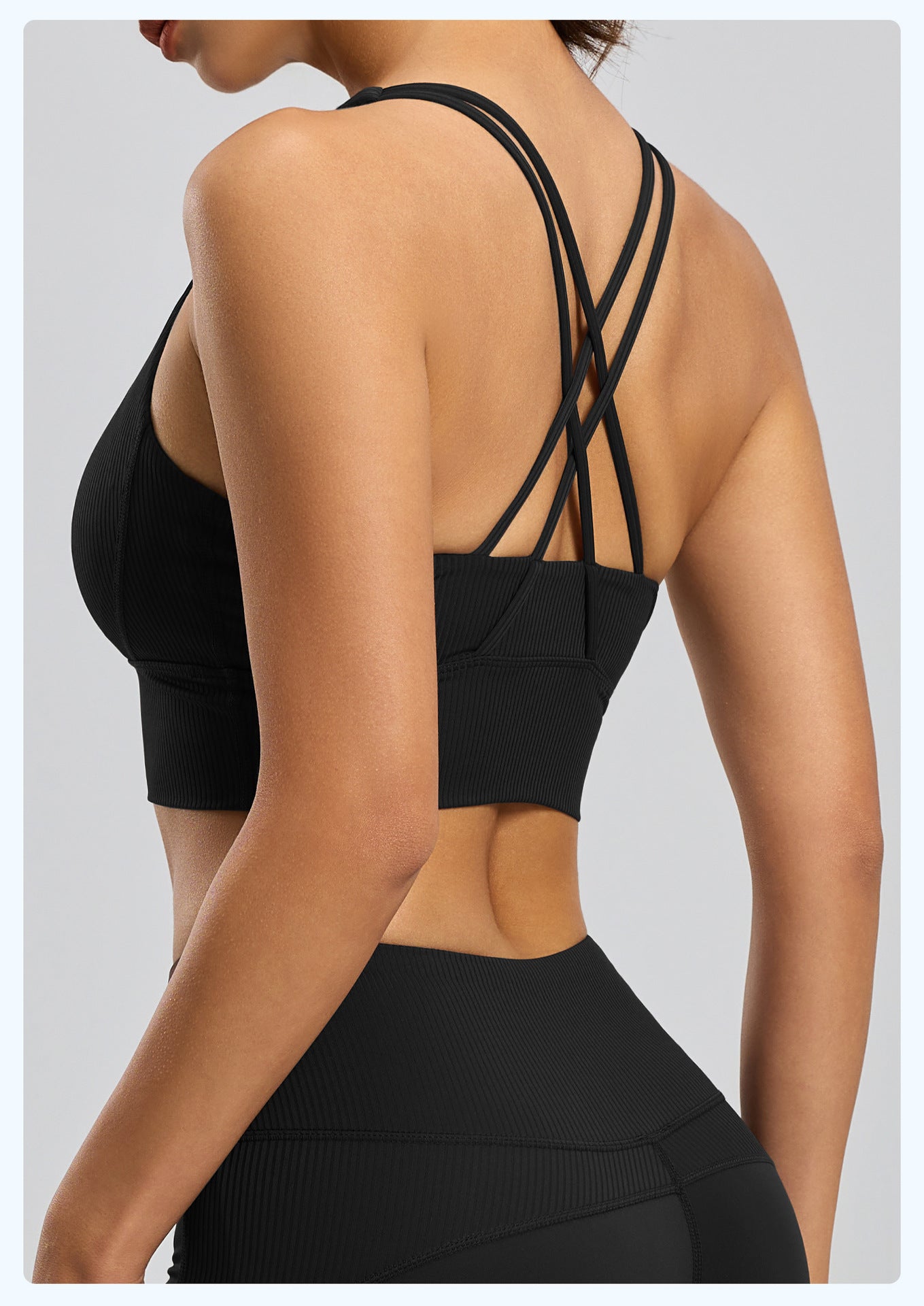 Lila Zen Striped Shock-Proof Double-Strap Thin Shoulder Straps Crossback Yoga Bra