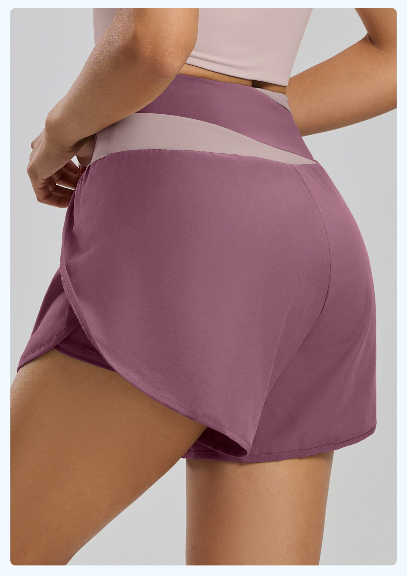 Lila Zen Women's Crossover High-Waisted Color-Blocked Faux Two-Piece Yoga Shorts