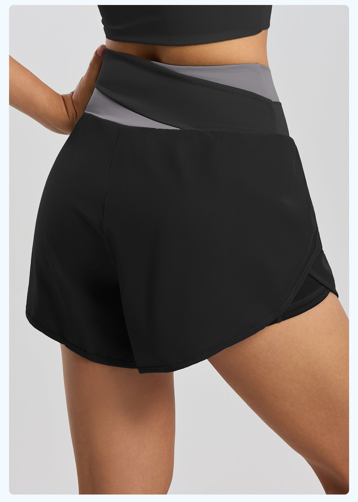 Lila Zen Women's Crossover High-Waisted Color-Blocked Faux Two-Piece Yoga Shorts