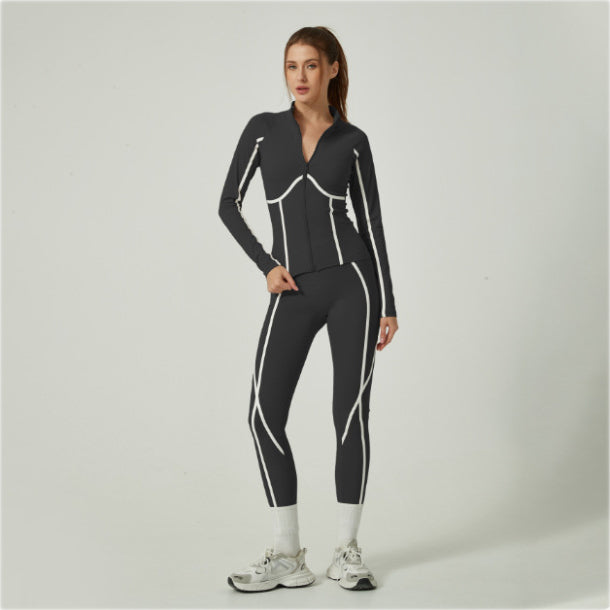 Lila Zen Casual Sporty Color-Blocked High-End Jacket Long-Sleeve Pants Yoga Suit