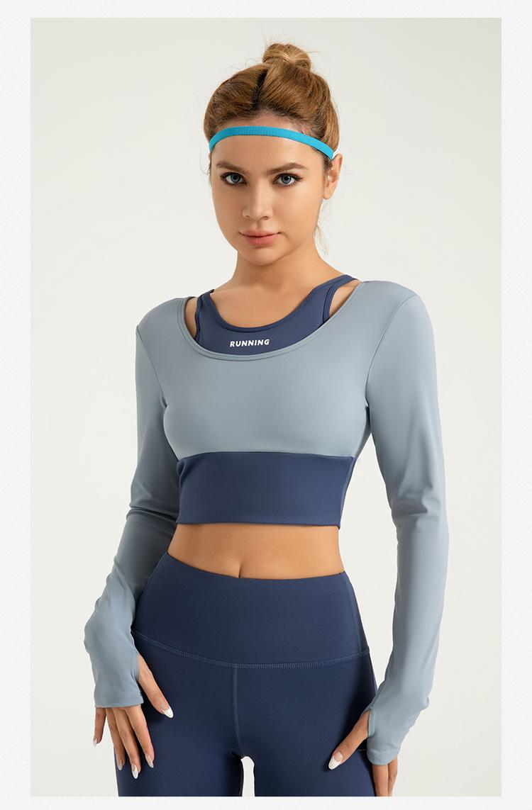 Lila Zen Shockproof Color-Blocked Faux Two-Piece Long-Sleeved Yoga Wear
