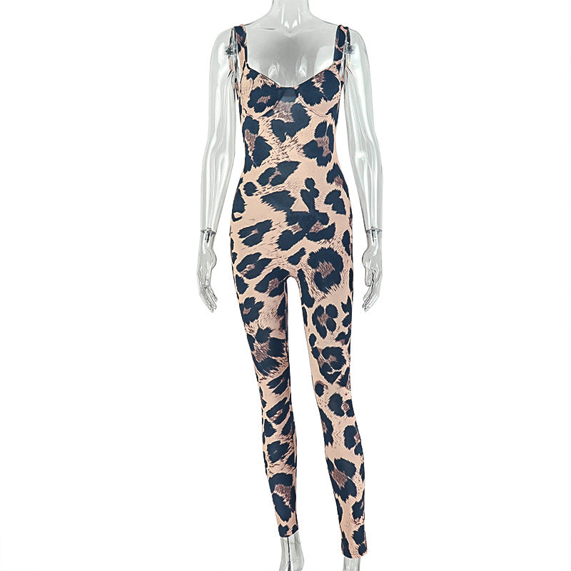Leopard Print Cut-Out Halter Jumpsuit with Bow Detail