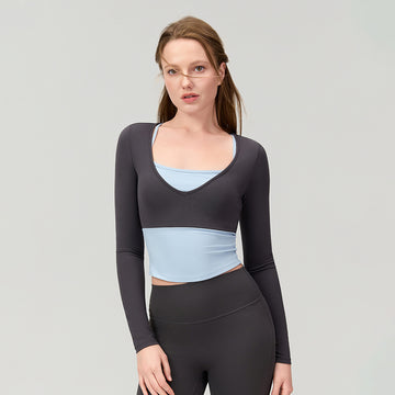Contrast Layered V-Neck Flare Pants Set
